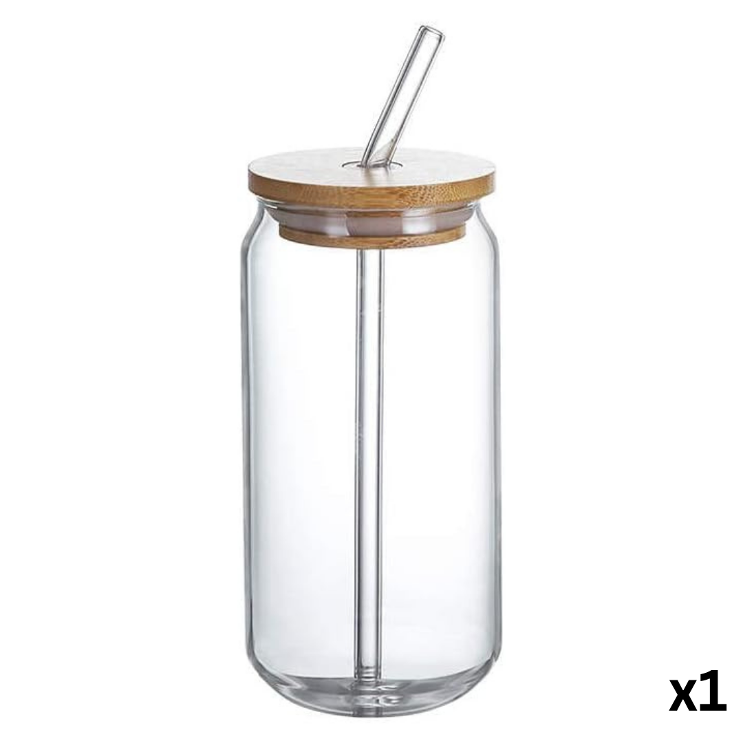 Plain Tumbler with 50 Random Stickers - Glass Tumbler with Bamboo Lid and Straw