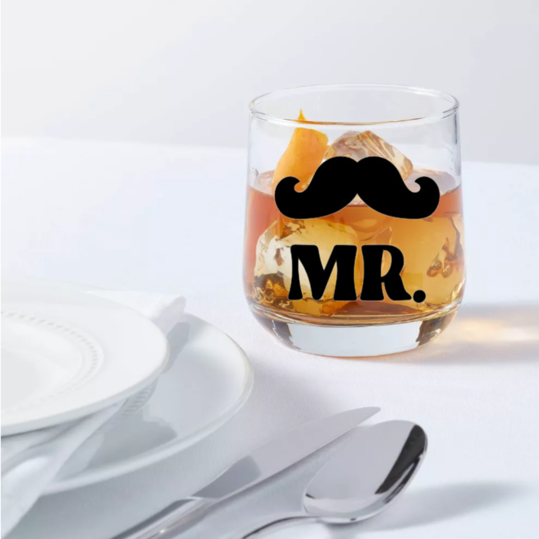 MR and MRS / Mustache and Lips - Glass Set of 2