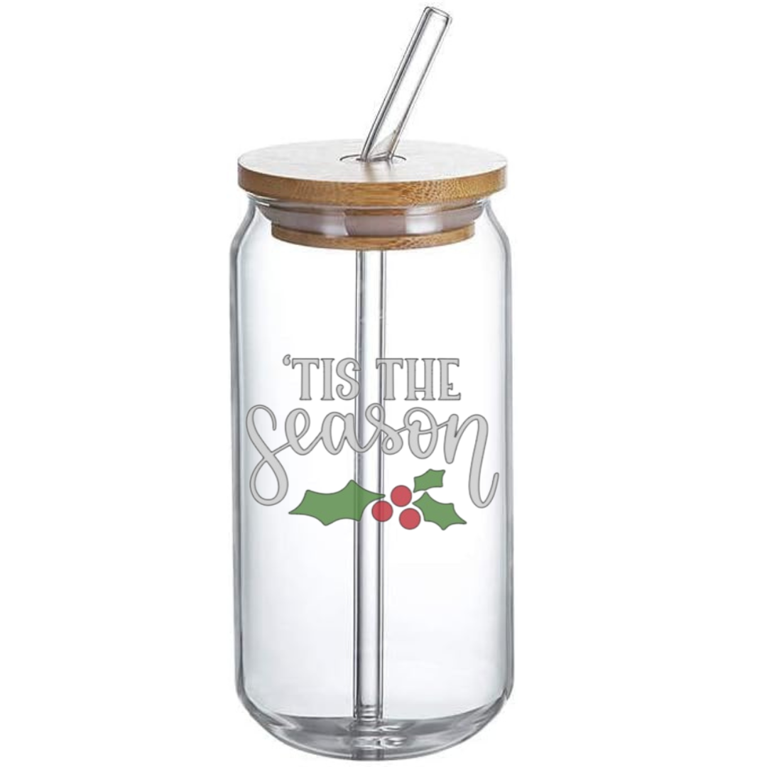 'Tis The Season - Glass Tumbler with Bamboo Lid and Straw