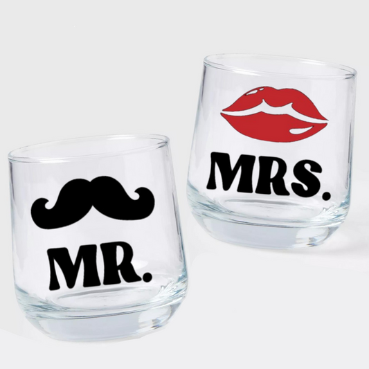 MR and MRS / Mustache and Lips - Glass Set of 2